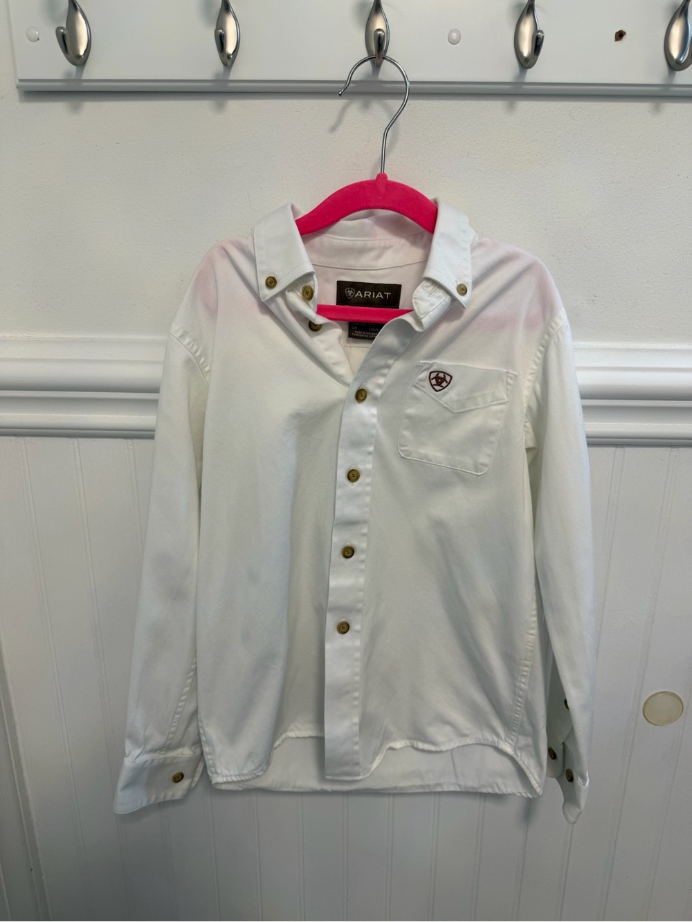 Ariat Boys White Button-Front Shirt with Logo Patch